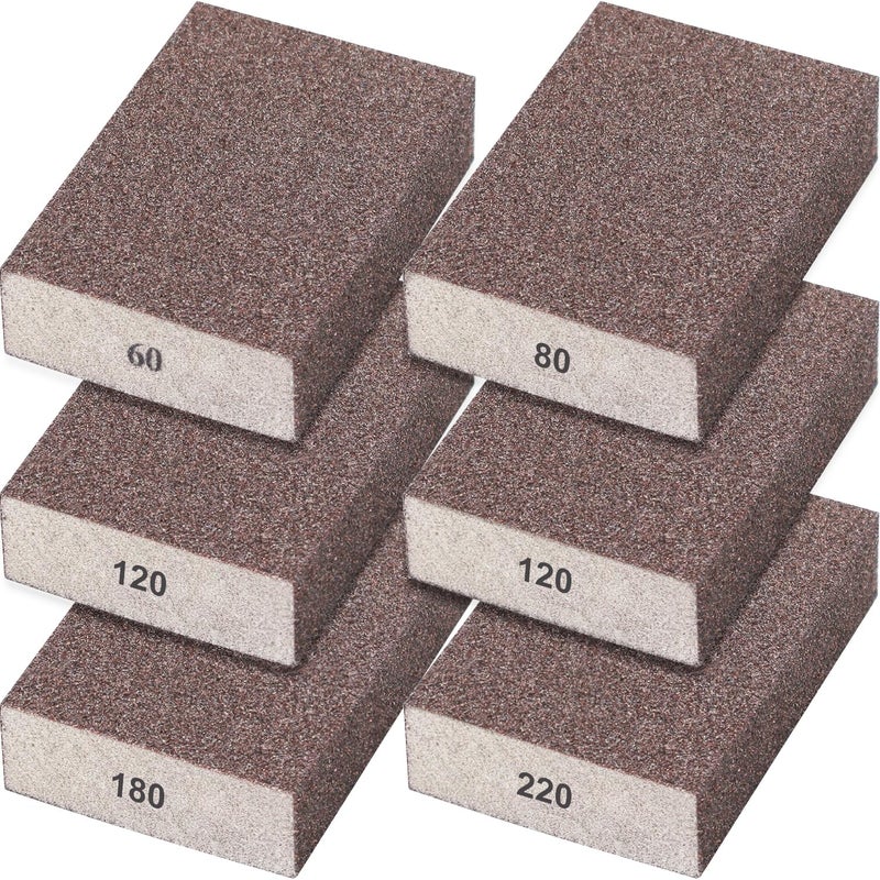 Sunxeke 6 Pack Sanding Sponge,Drywall Sanding Blocks 6 Grits Per Pack (60/80/120/180/220),Washable and Reusable Sandpaper Block for Wood Furniture,Wall,Pot,Sheetrock,Metal and Brush Sanding - Image 1